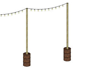 Olievat zwart incl. houten paal 400cm (Voor prikkabel of vlaggenlijn)